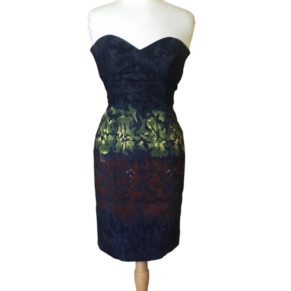 Trs Evolution S.P.A. Trussardi Painted Strapless Stretch Denim Sweetheart Dress